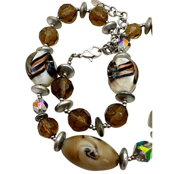 Eclectic Chunky JS Collections Mixed Bead Necklace Boho Glam Earthy Tones - Picture 5 of 6